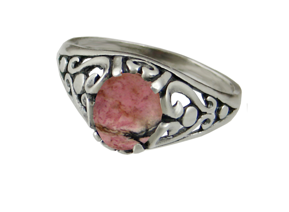 Sterling Silver Filigree Ring With Rhodonite Size 10